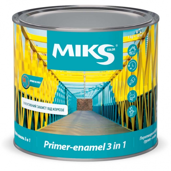 Ґрунт-емаль MIKS Color 3 в 1 RAL 9005 чорний напівглянець 2,3кг
