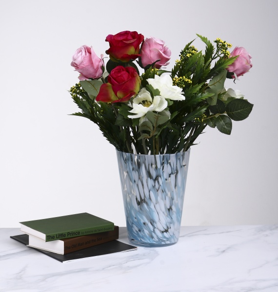 Ваза скляна Wrzesniak Glassworks Confetti опал 35 см прозорий блакитний 