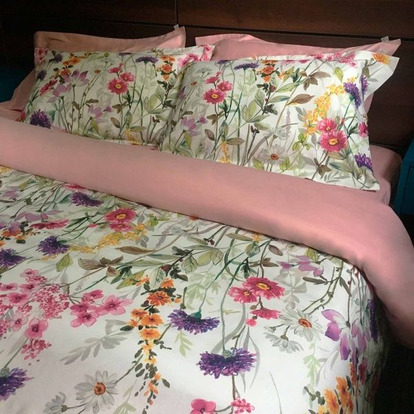 Комплект постільної білизни Digitale Польові квіти євро білий із рожевим Прованс 