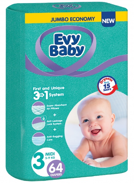 Подгузники Evy Baby Midi 5-9 кг 64 шт.
