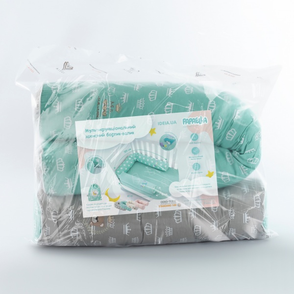 Бортик-валик захисний мультифункціональний Корона 2 шт. Papaella м'ятний/сірий 