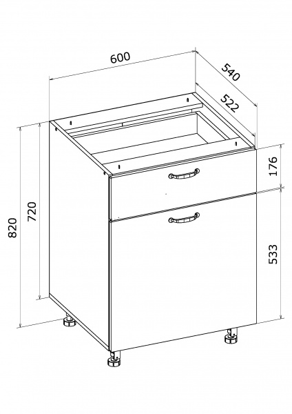 Тумба нижня МС Мері Q-25 Ня-3 (1+1) 60х82х54 см дуб платиновий/білий Грейд
