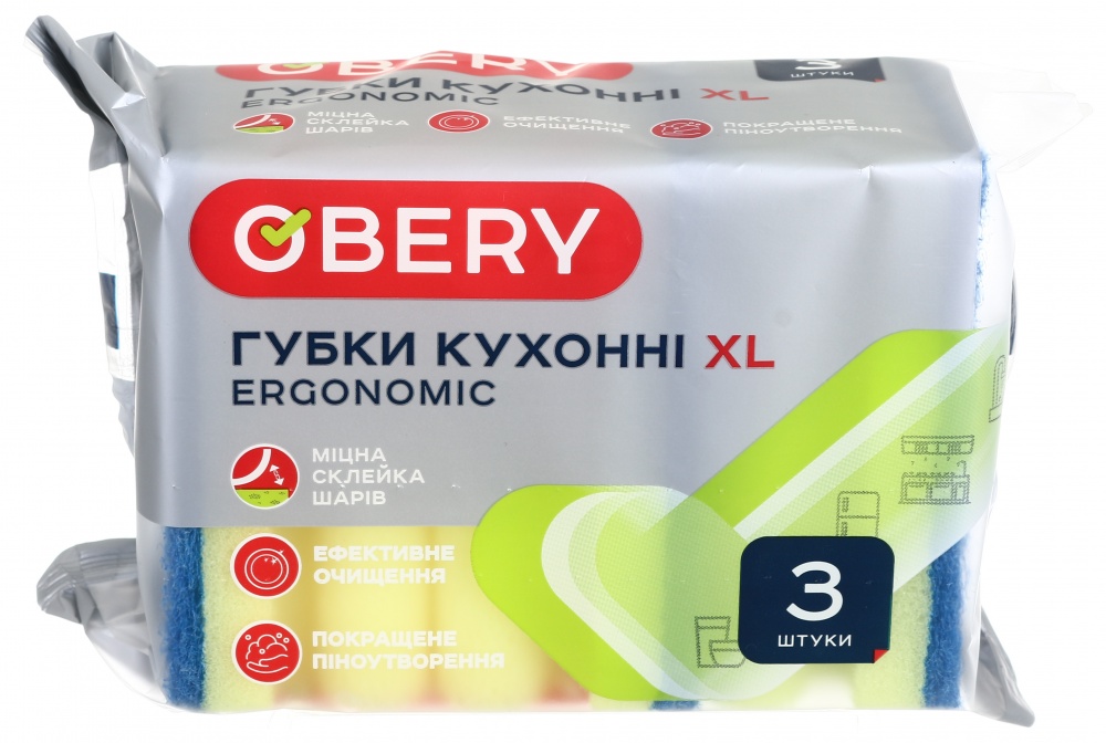 Губка для кухни OBERY XL ERGONOMIC 3 шт.