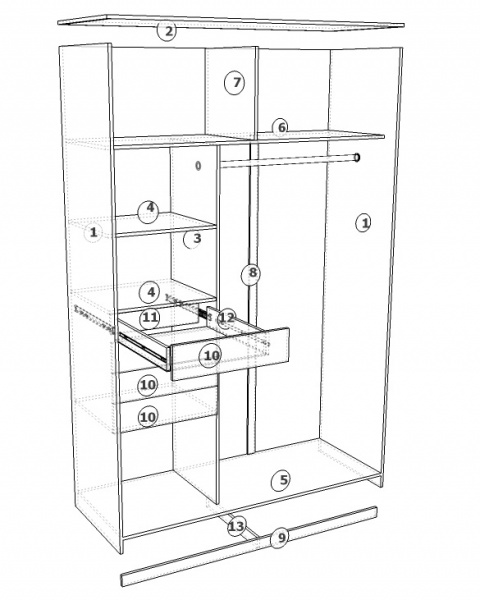 Шкаф-купе SLIM Viskonta ДСП 1,6 м 1600x550x2400 мм черный двери / стекло