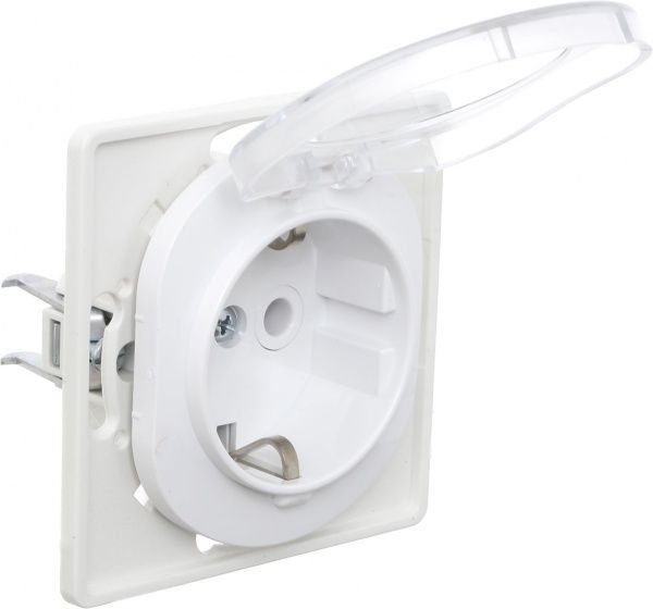 Розетка с заземлением Aling-Conel Eon без шторок с крышкой белый E633.0