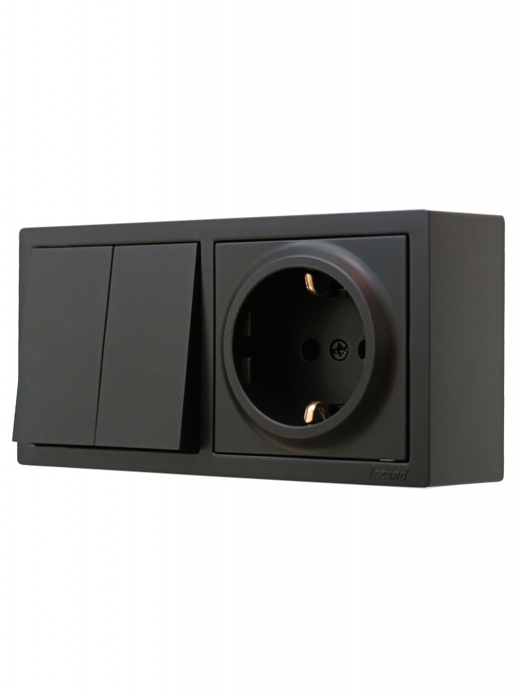 Розетка + выключатель двухклавишный Lezard LETO антрацит 752-4200-170BKP