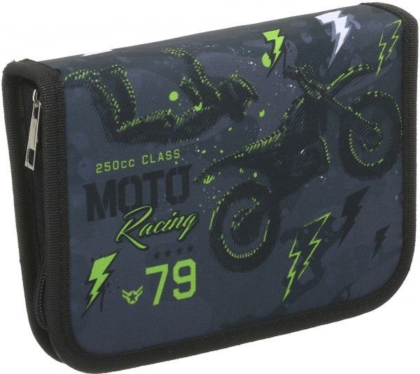 Пенал школьный Мото черно-зеленый