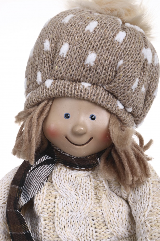 Декорация новогодняя мальчик / девочка сидячая бежево-коричневый 2 ассортимент 15 x 38 см (AT174230035CD-9)