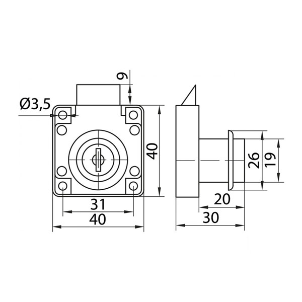 Замок меблевий KL-338-22 врізний з защіпкою DC