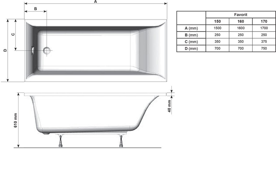 Ванна акрилова Ravak Favorit XC00100123 170х75 см