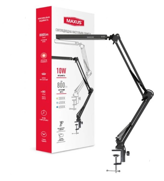 Настільна лампа Maxus Desk Lamp 10W 3CCT Metal CLIP BL 220 Вт чорний 1-MDL-10W-MCLB