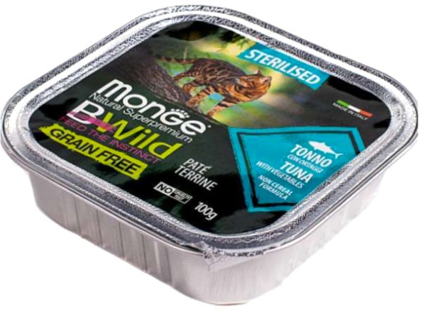 Корм для кошек Monge BWild Grain Free Wet Sterilised беззерновой тунец с овощами 100 г