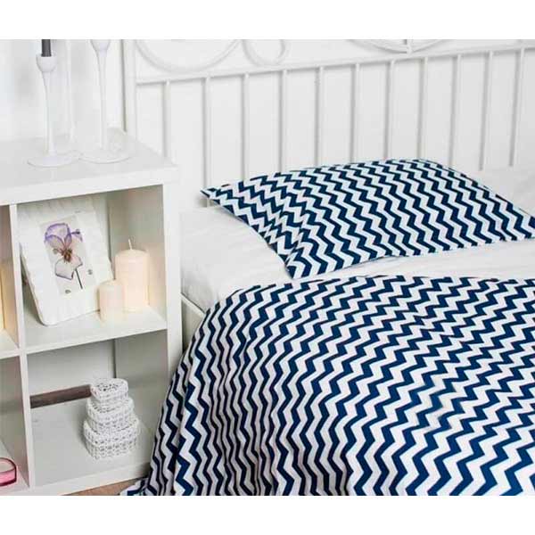 Комплект постельного белья двуспальный La Nuit Basic Зигзаг белый с синим