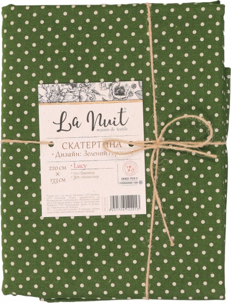 Скатерть Lucy Зеленый горошек 133x220 см зеленый La Nuit 