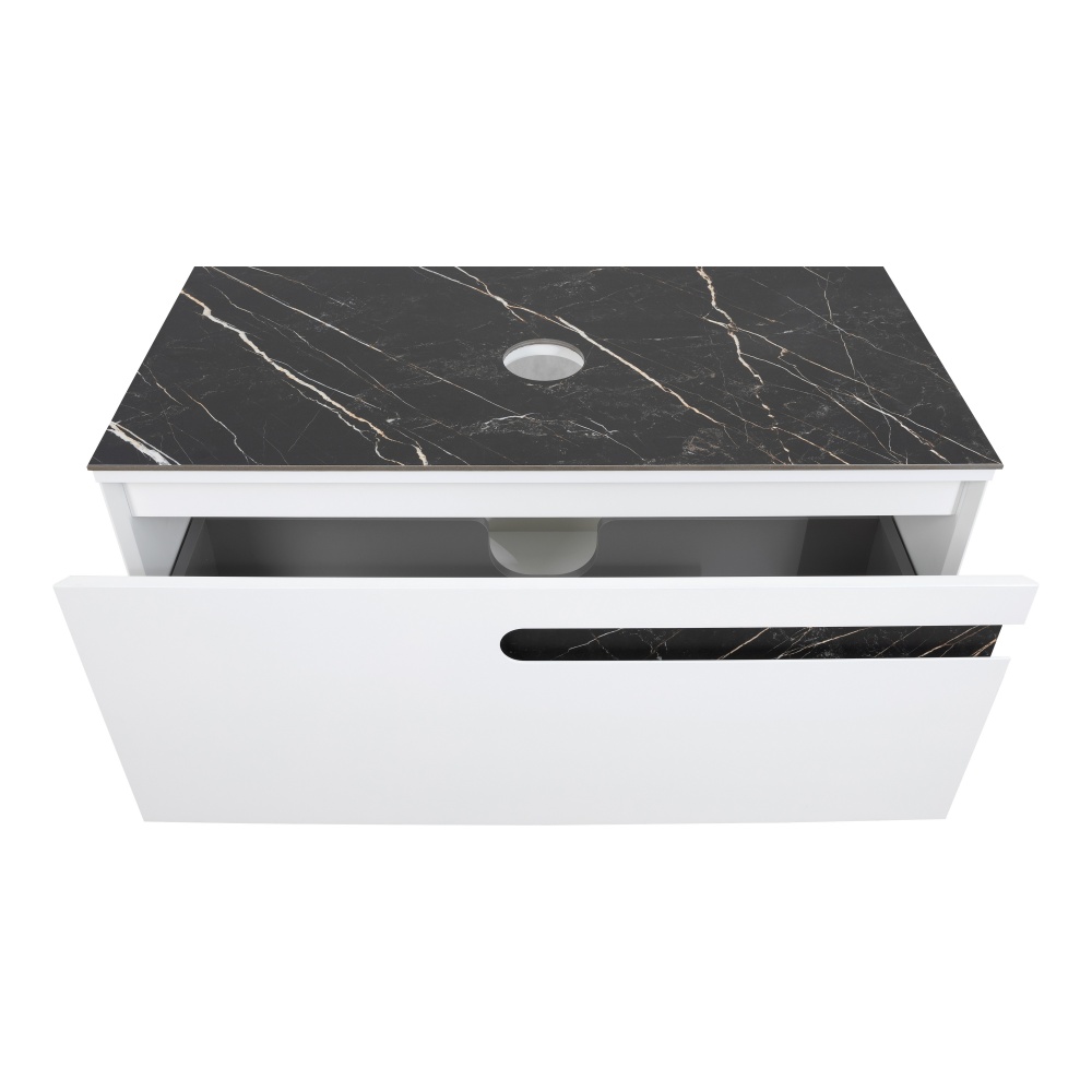 Тумба под умывальник Aqua Rodos OSTIN белый мат столешницей керамогранит Namibia Black 100 см