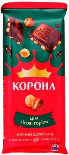 Шоколад Корона чорний з цілими лісовими горіхами 90гр 7622210873231