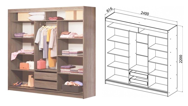 Шкаф-купе Sophie D3 MatroLuxe ДСП 2400x616x2200 мм дуб сонома двери / ДСП/стекло