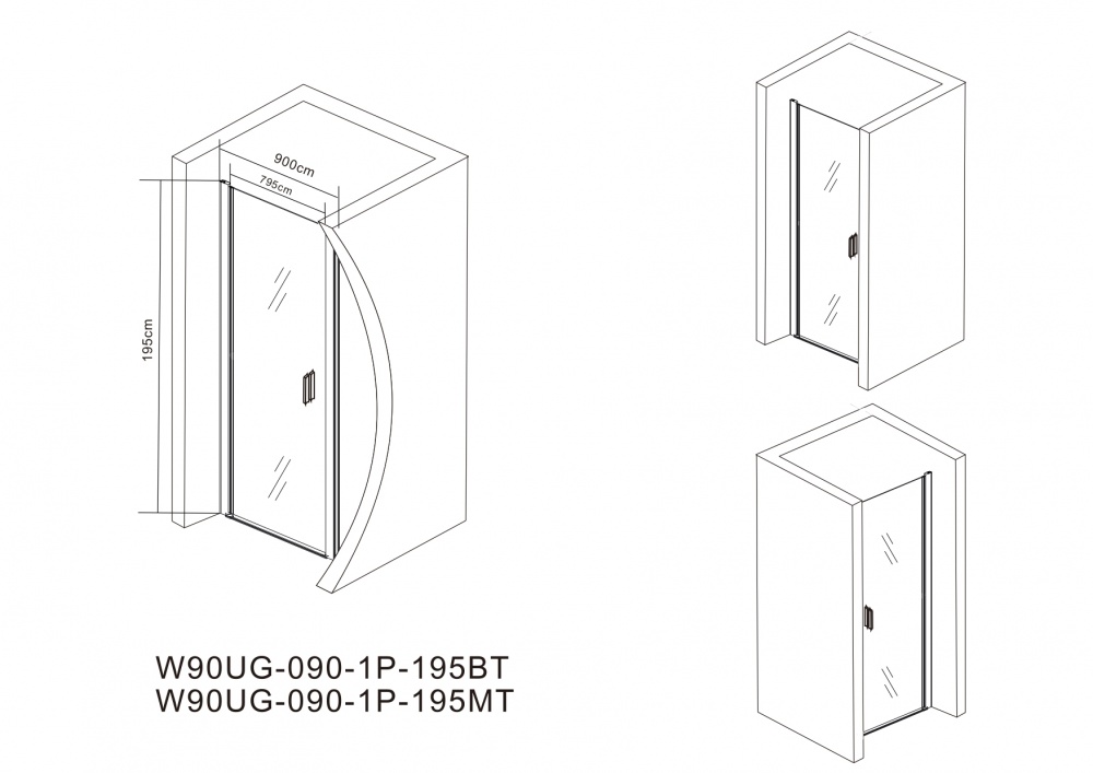 Душевые двери AM.PM W90UG-090-1P-195MT Gem Solo Pivot 90х195 см