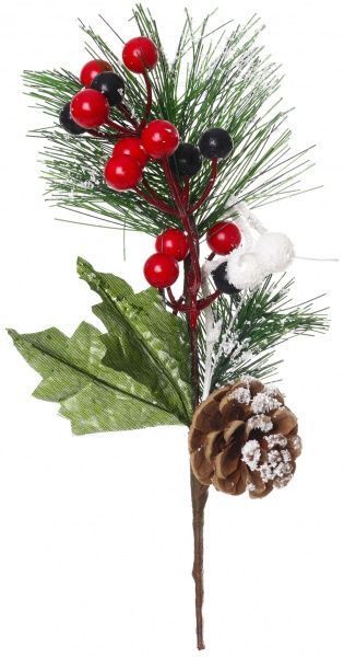Веточка декоративная хвойно-ягодная 22 см SL4095  