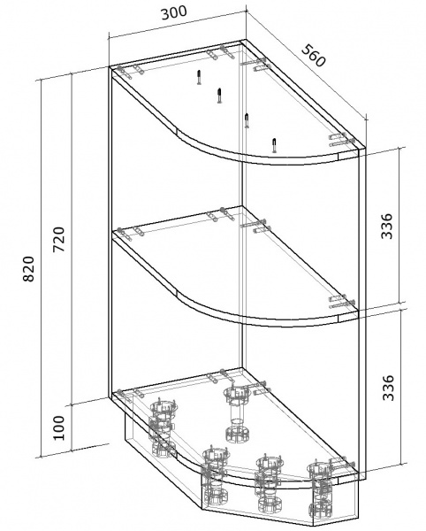 Тумба нижня кутова радіусна 300x820x522 мм горіх лісовий 