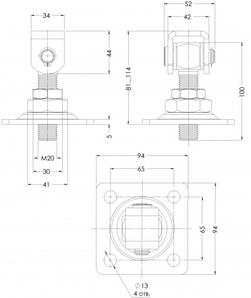 Петля STOREHOUSE с пластиной SHFE-01.04-03 М20 d20 81мм цинк универсальная 1 шт.