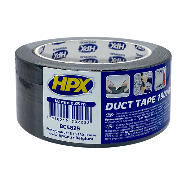 Универсальная армированная лента Duct tape 1900 48 мм x 50 м черная HPX 