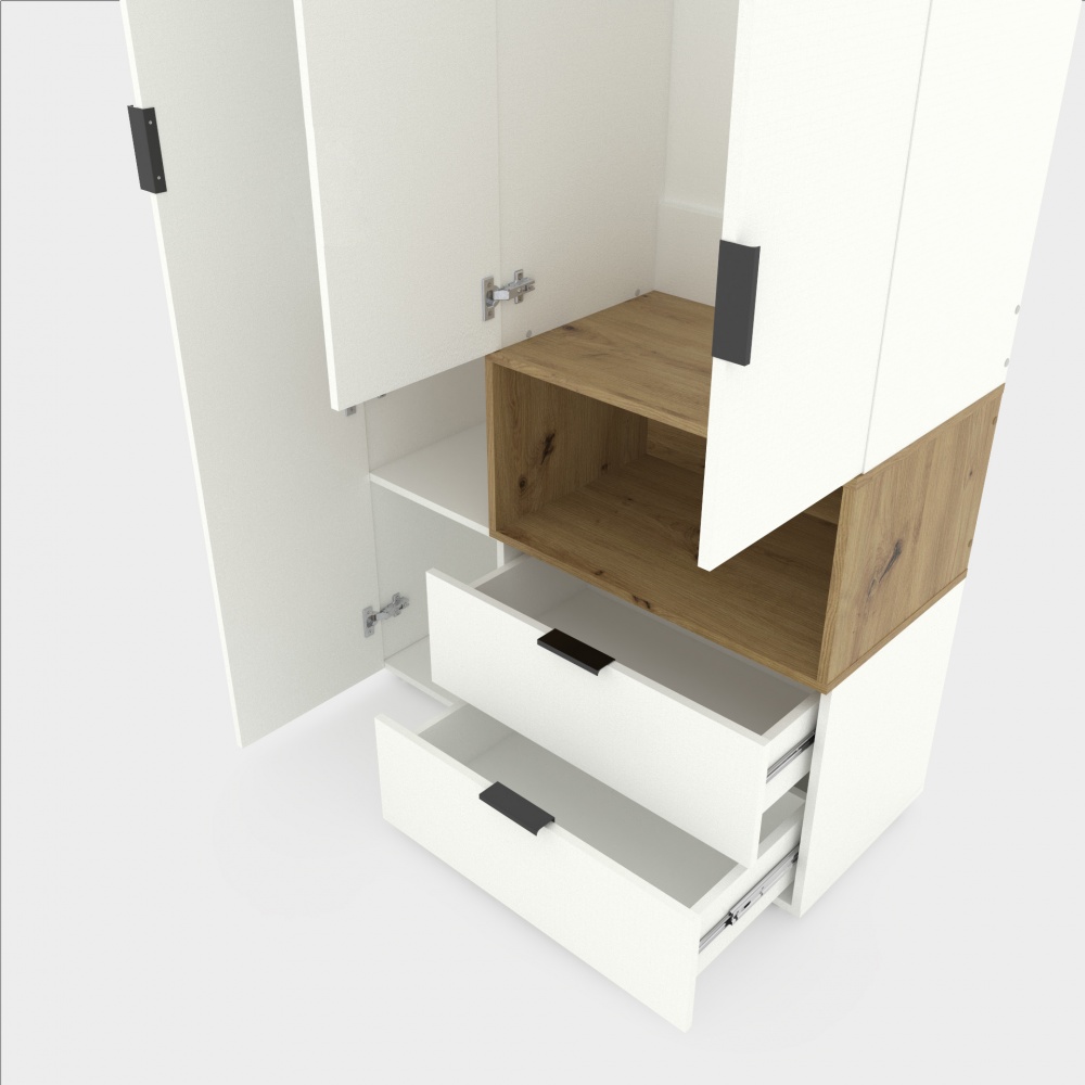 Шкаф Metkas Home A002R 3д2ш ЛДСП 2300х1000х420 мм белый снег / дуб артизан / белый снегдуб артизан