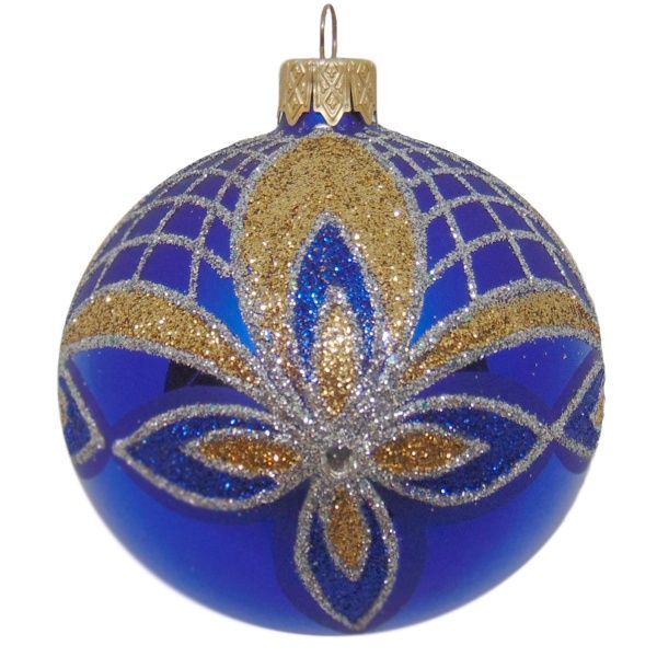Шар новогодний d80 т.синяя с рисунком 9782-1/28657 
