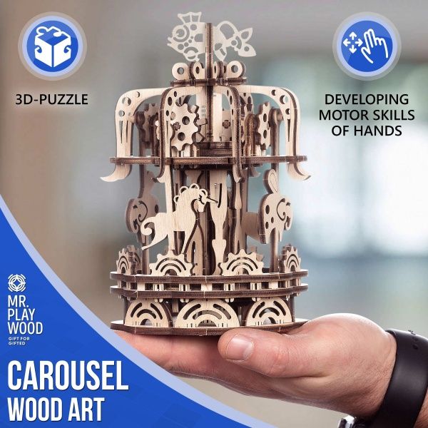 Дерев'яний 3D-конструктор Mr.Playwood Карусель S механічна 10404