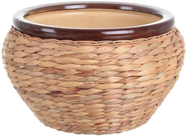Горщик Viet Thanh Ceramic з блюдцем плетений 30х21 см VT.10891-1 круглий бежевий 
