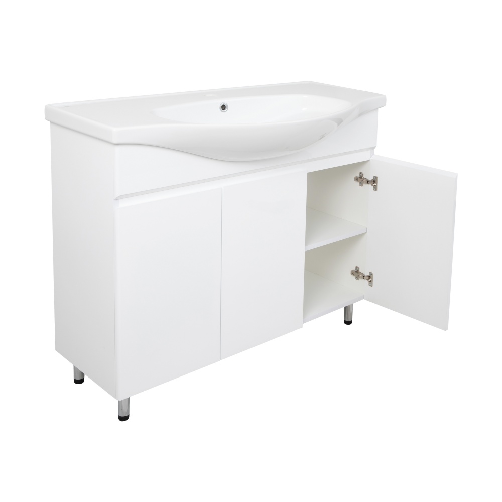 Тумба підлогова Aqua Rodos LEO білий глянець з кошиком для білизни та умивальником LILA 100 см