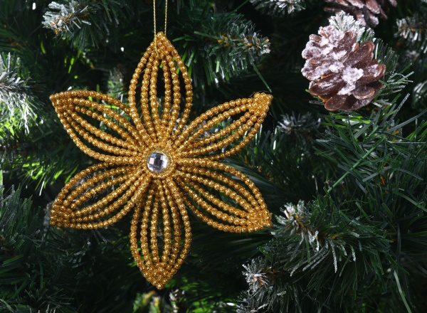 Подвеска Снежинка-эдельвейс d 14 см золотой