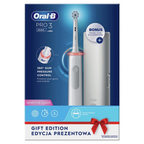 Електрична зубна щітка Oral-B Pro 3 3500 Sensitive Clean біла + чохол