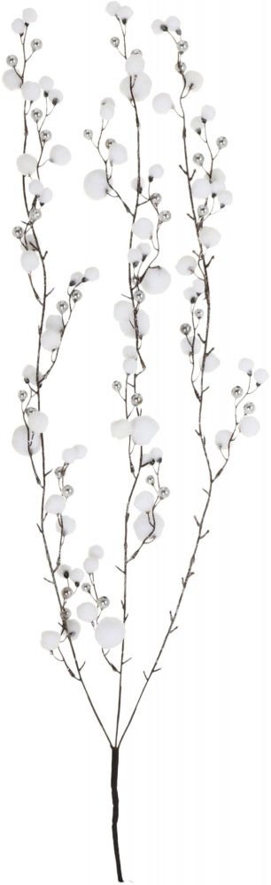 Декорація гілка спадаюча із білими ягодами та срібними бусинами 85 см 23S3905