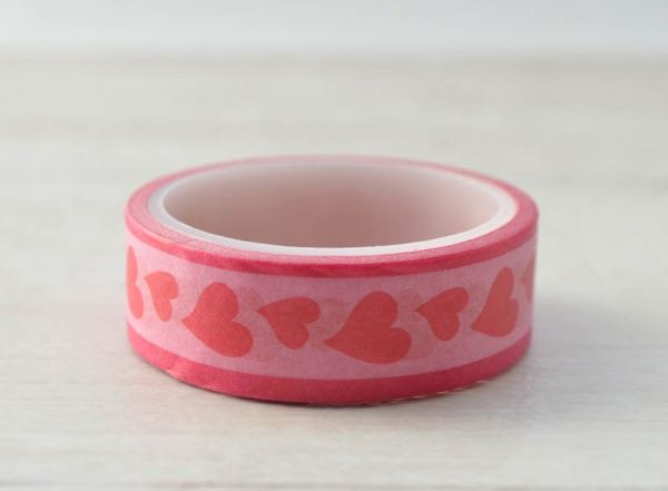 Лента бумажная самоклеющаяся Розовые сердца 1.5см * 5м 740574 