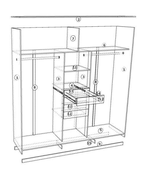 Шкаф-купе SLIM Viskonta ДСП 2,4 м 2400x550x2400 мм черный двери / стекло