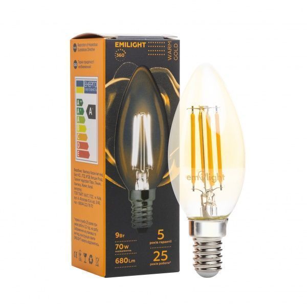 Лампа світлодіодна Emilight FIL Gold C35 9 Вт E14 3000 К 220 В прозора 