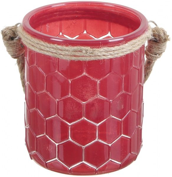 Подсвечник Соты с джутовой ручкой красный Тенденс