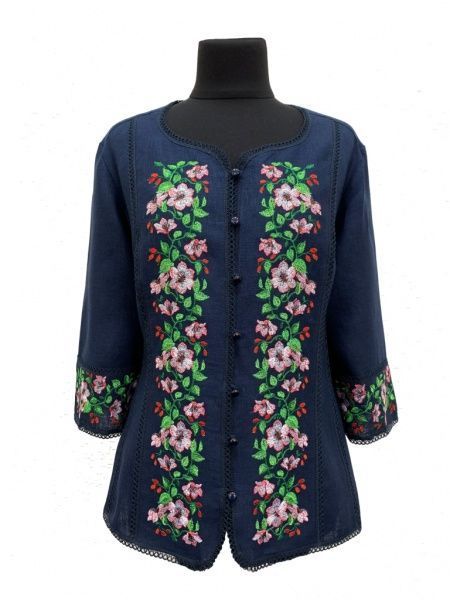 Блуза Галерея льону Клематіс р. 56 темно-синій 9043/56/1367 