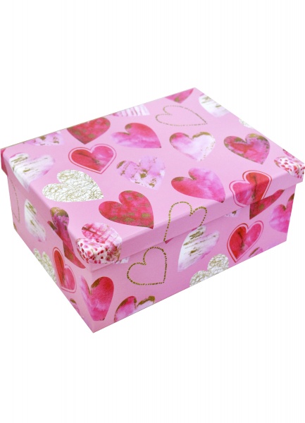 Коробка подарочная прямоугольная, розовая с сердцами 111020529 35х27 см