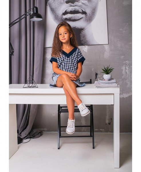 Жилет для дівчинки ART KNIT Лапки р.128134 темно-синій 