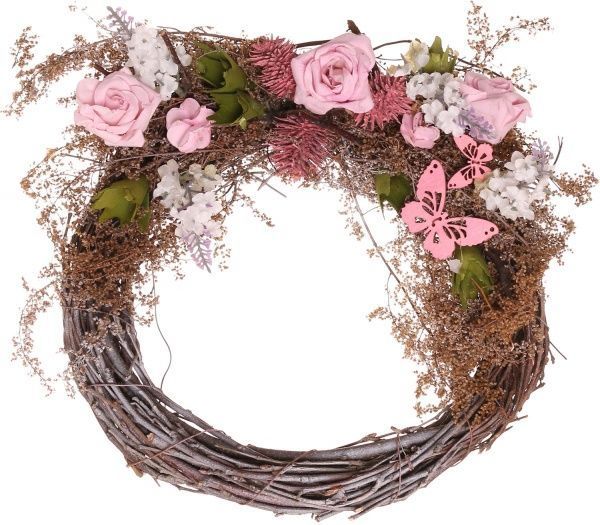 Вінок великодній Весняний з лози і квітів 28 см E570501B
