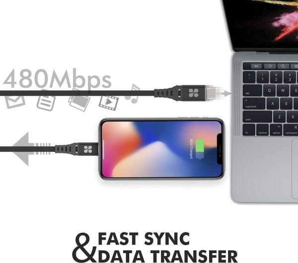 Кабель Promate Lightning - USB Type-C 1,2 м чорний 