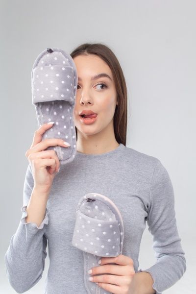 Капці домашні Twins HS-VL велюрові в горошок р. 38-39 сірий 