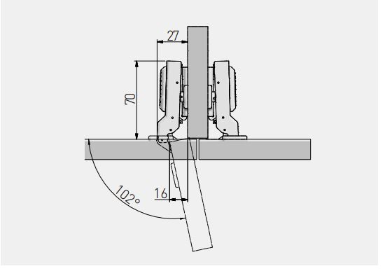 Петля напівнакладна GTV 110° SLIDE ON PRESTIGE з доводчиком + монтажна планка ZM-ECHС08-BEO