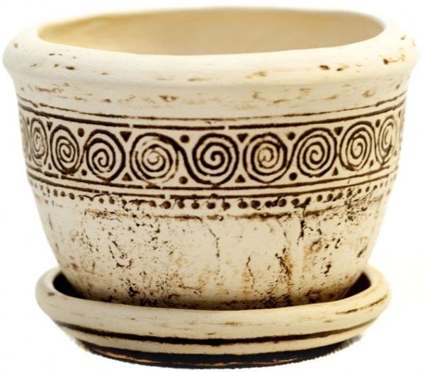 Горшок керамический Орнамент малый круглый 0,9л бежевый 