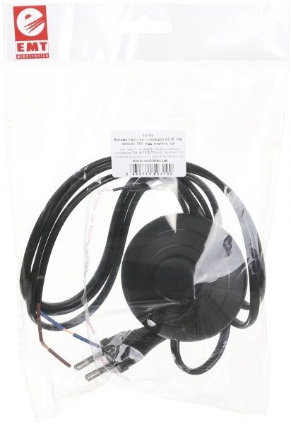 Выключатель кнопочный одноклавишный с проводом 2x0,75, 1,5 м без подсветки 220В черный 5-0319У