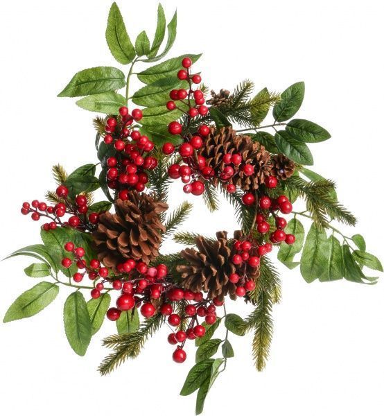Венок новогодний с ягодками, шишками и хвоей d400 мм 32030  