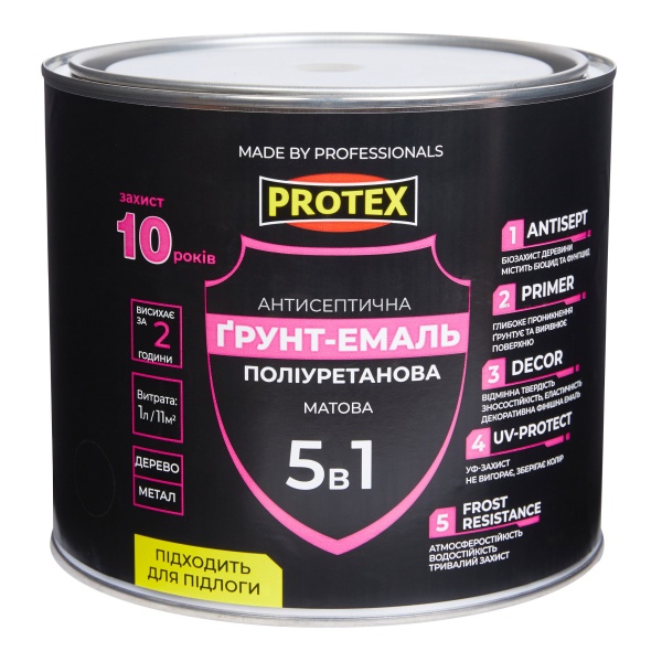Ґрунт-емаль Protex 5в1 поліуретанова для дерева RAL 9003 білий шовковистий мат 2,4кг