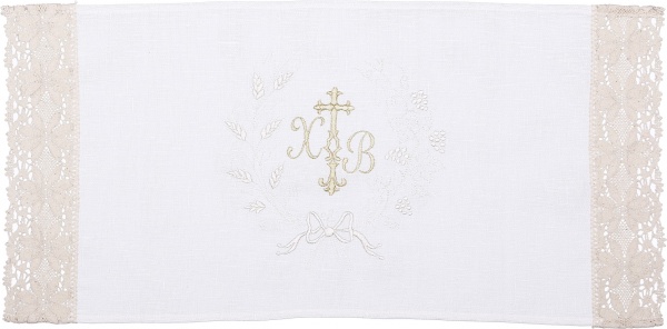 Рушник Великодній з мереживом 33x60 см білий із малюнком 
